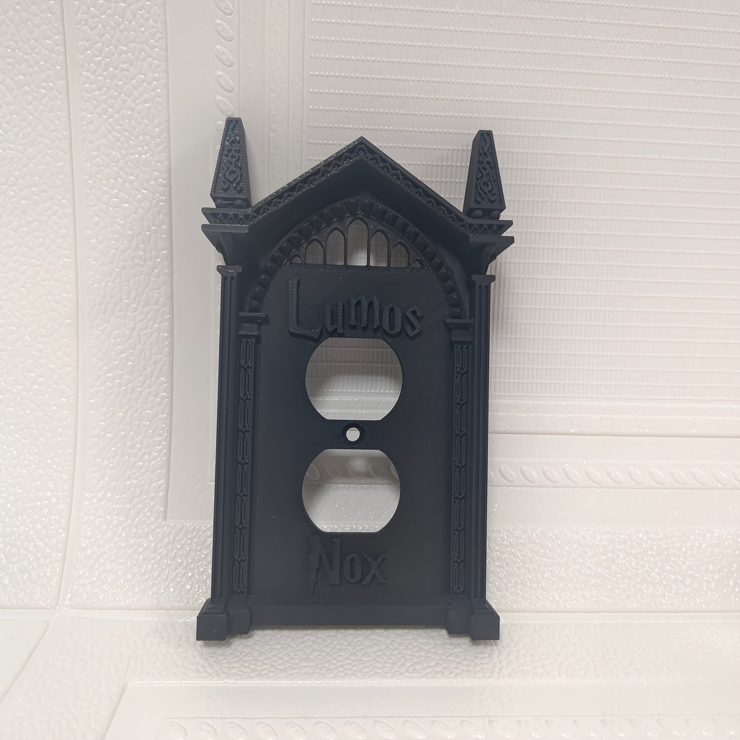 3D Printed Halloween Switch Plate Cover - Gothic Arch Design with "Caligari's NOX" Text