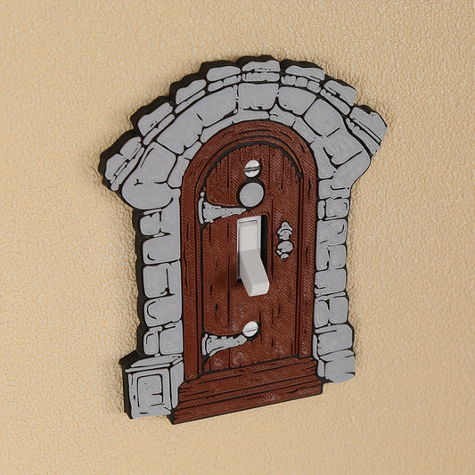 1 piece retro castle style switch cover, stone arch with wooden door design, no electricity, no battery, light switch cover, easy to install