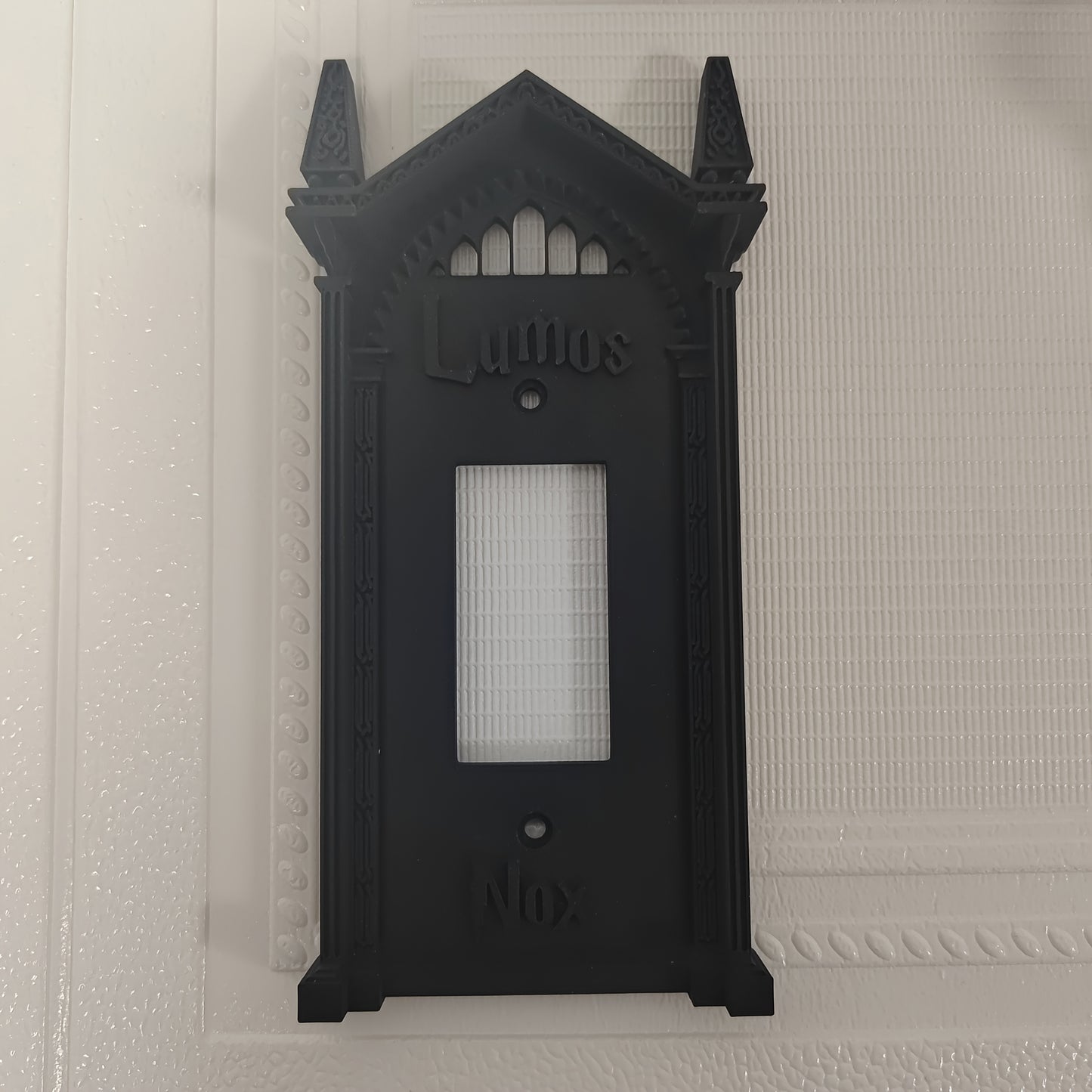 3D Printed Halloween Switch Plate Cover - Gothic Arch Design with "Caligari's NOX" Text