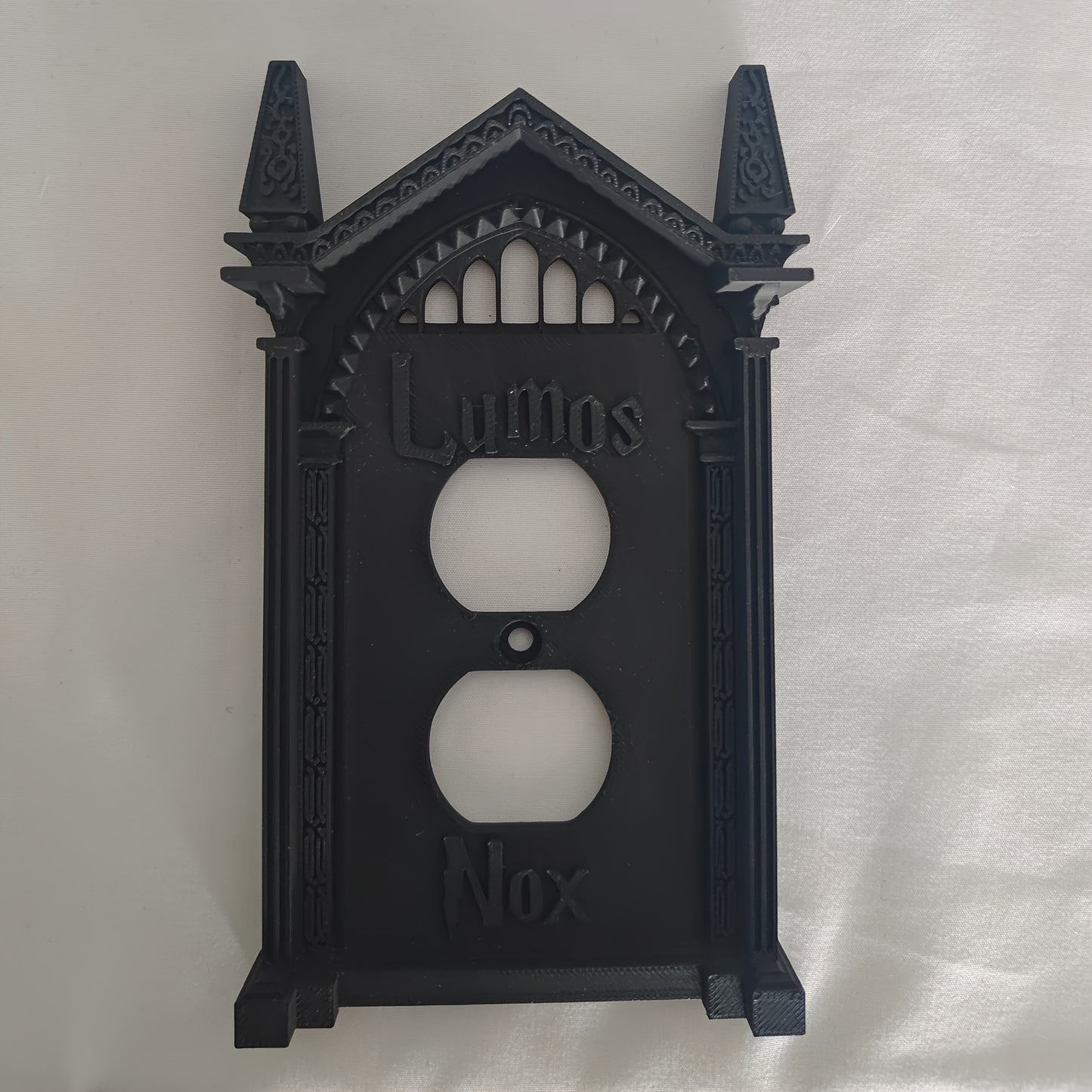 3D Printed Halloween Switch Plate Cover - Gothic Arch Design with "Caligari's NOX" Text