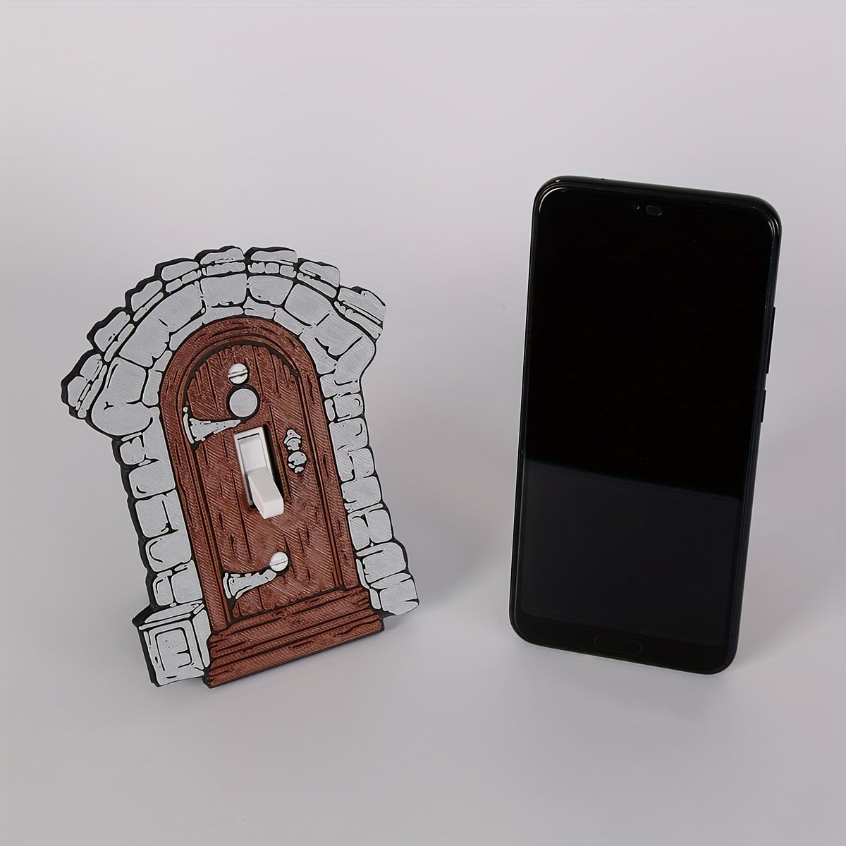 1 piece retro castle style switch cover, stone arch with wooden door design, no electricity, no battery, light switch cover, easy to install