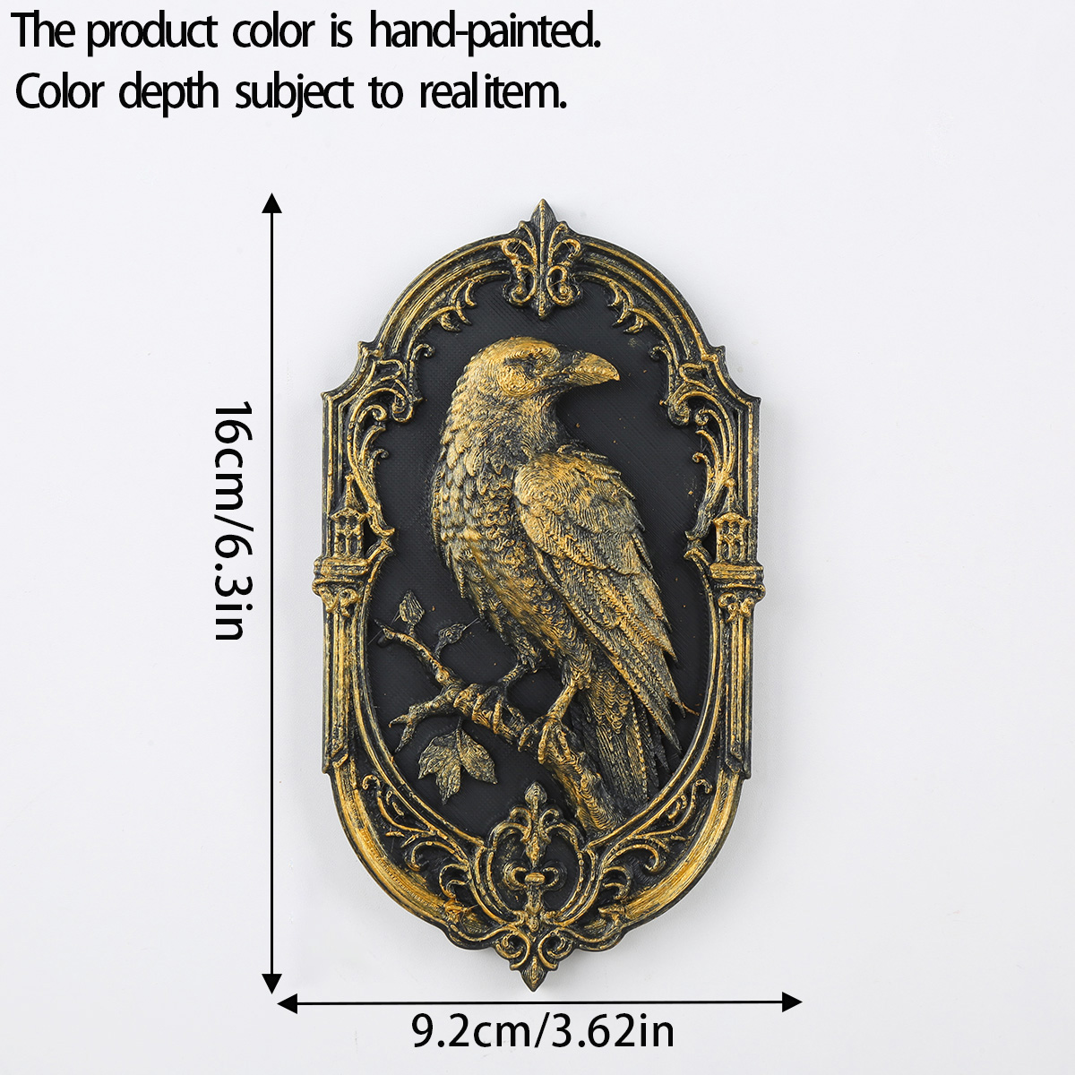 1pc Vintage Gilded Raven Relief Wall Plaque Gothic European Carved Wall Hanging Halloween Home Wall Decor - Image 2