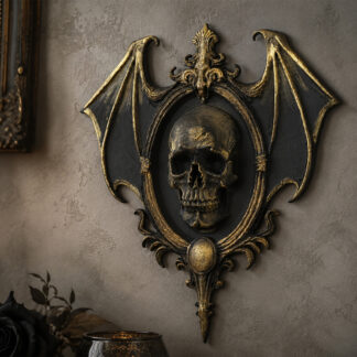 Gothic Bat Wing Skull Relief Wall Decor Vintage Dark Style Resin Wall Hanging Ornament