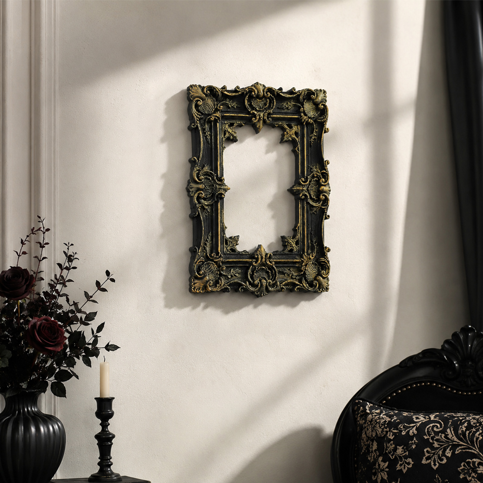 1pc Vintage European Distressed Gilded Rectangular Carved Photo Frame Wall Hanging Decor Frame