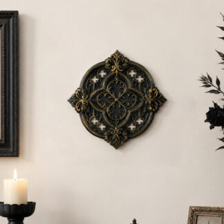 1pc Gothic Retro Hollow Carved Wall Ornament Vintage Black Gold Wall Hanging Decor for Living Room Entryway