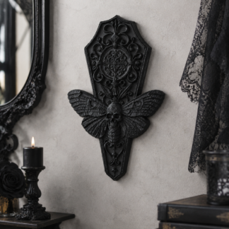 1pc Gothic Coffin Skull Moth Wall Decor Vintage Carved Dark Death Moth Wall Hanging Ornament