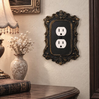 1pc European Vintage Carved Light Switch Plate Black Gold Trim Single Toggle Wall Switch Cover Home Wall Decor