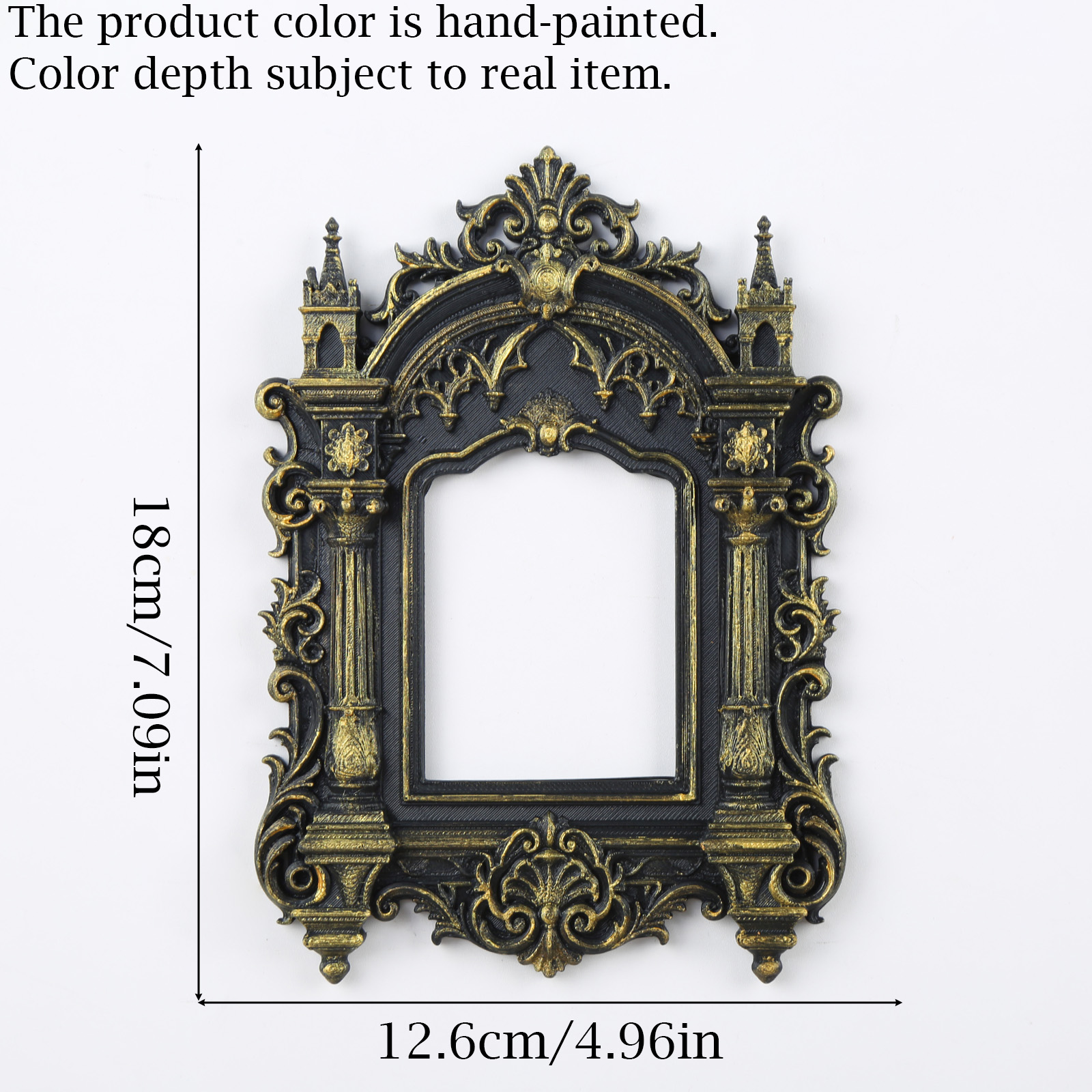 1pc Gothic Retro Castle Carved Frame Vintage Black Gold Rectangular Decorative Photo Frame Wall Hanging Frame - Image 2