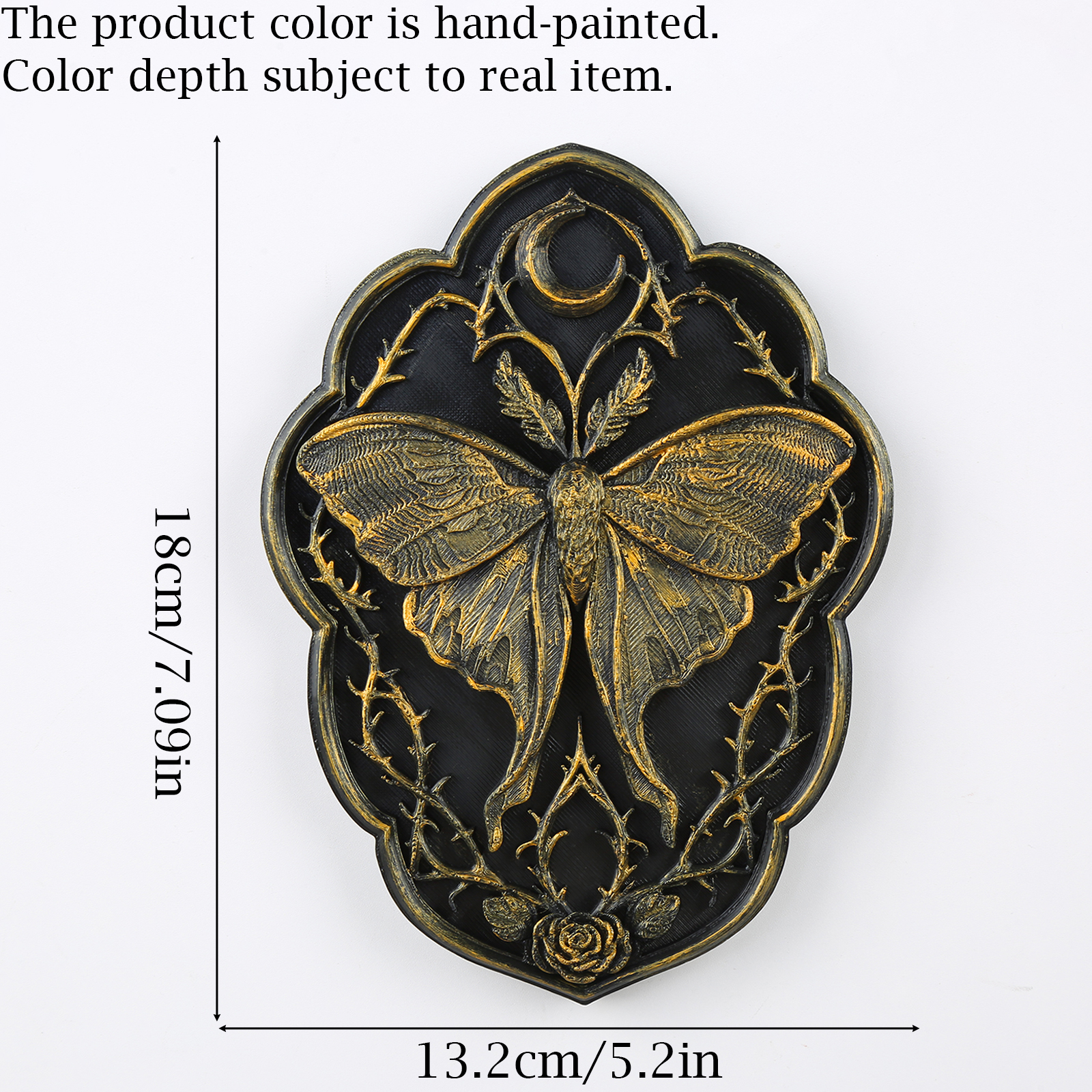 1pc Gothic Moth Rose Relief Wall Decor Retro Black‑Gold Moth Moon Wall Hanging Ornament for Entryway Living Room - Image 2
