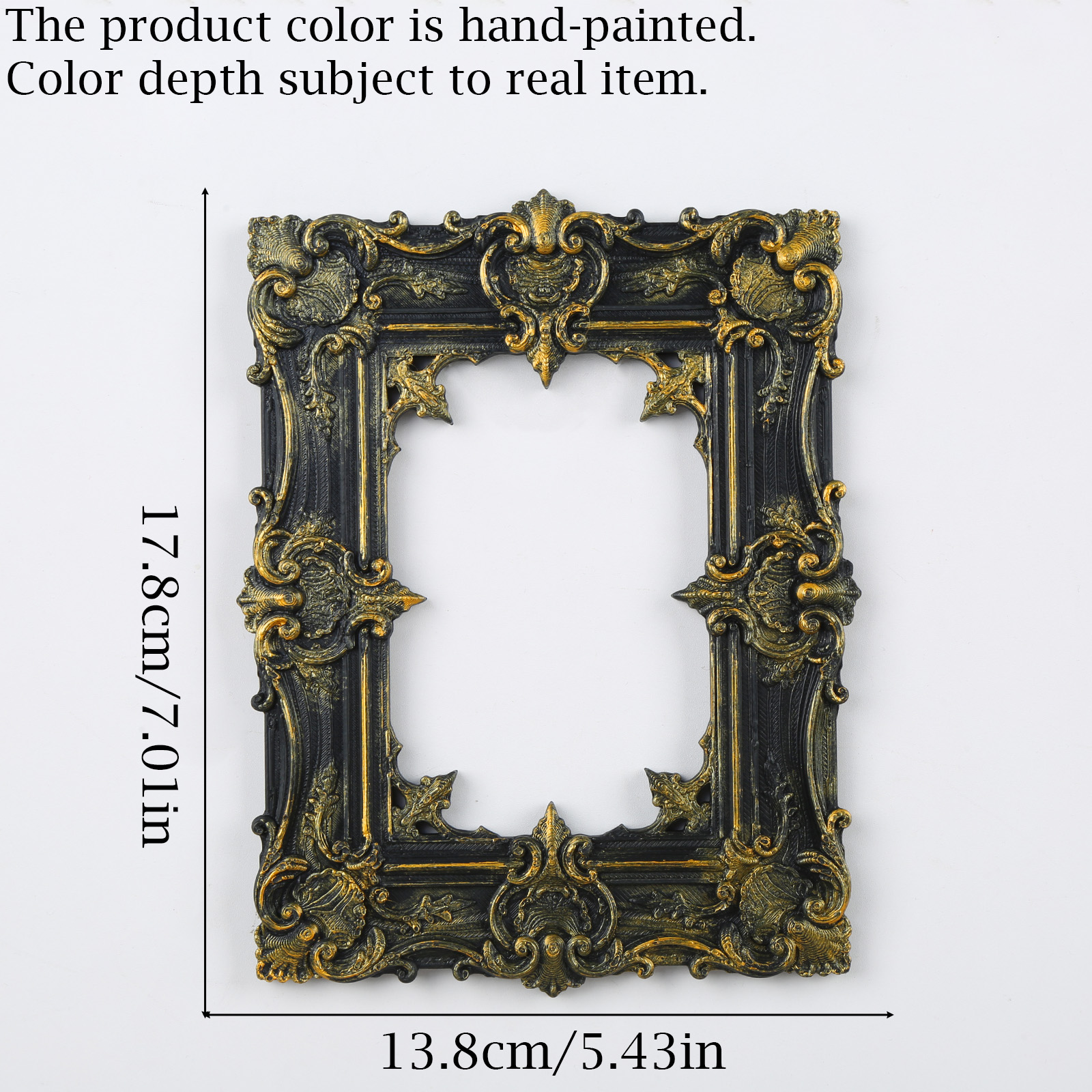 1pc Vintage European Distressed Gilded Rectangular Carved Photo Frame Wall Hanging Decor Frame - Image 3