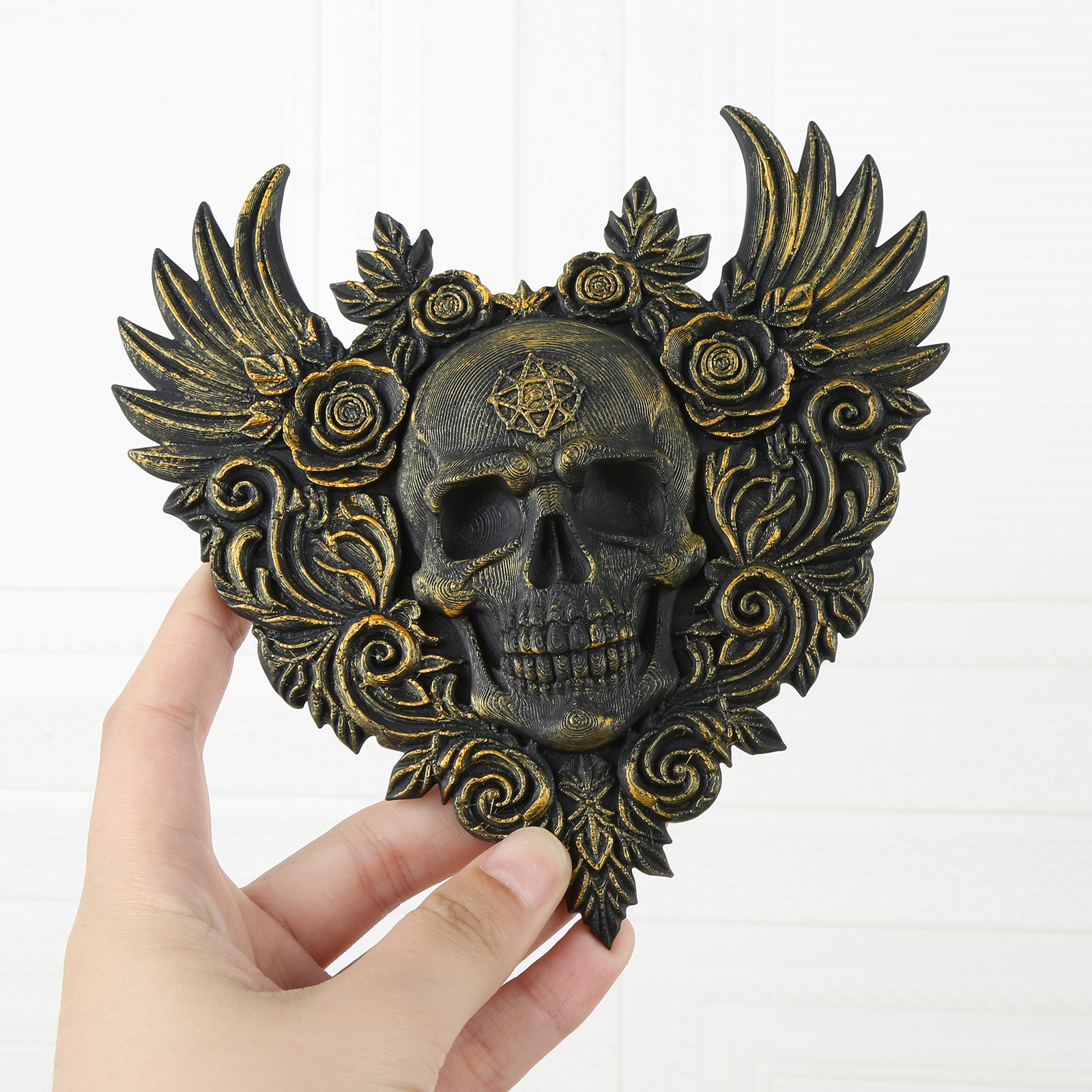 Heart Wing Rose Skull Wall Decor Vintage Dark Style Wall Hanging Ornament For Halloween - Image 2