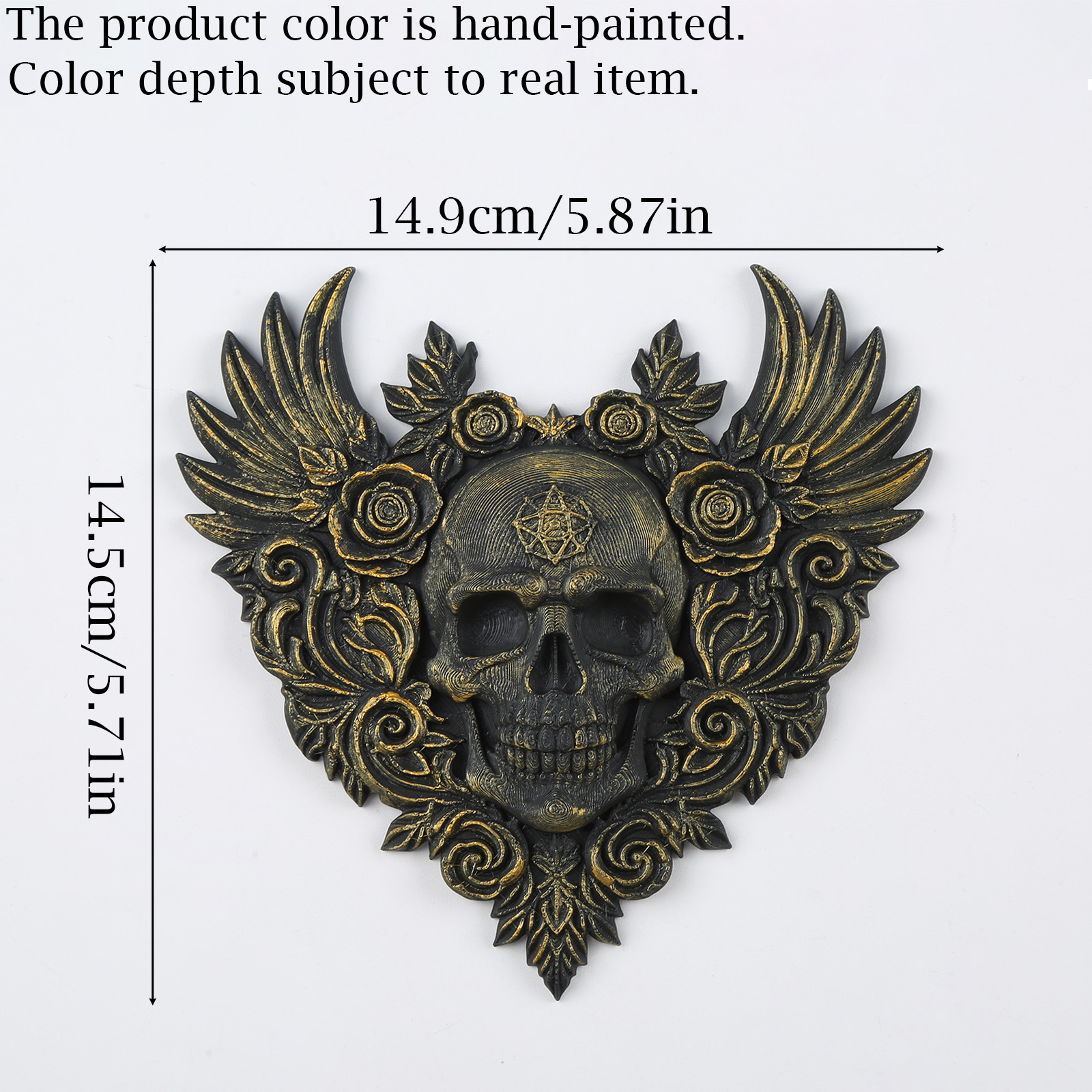 Heart Wing Rose Skull Wall Decor Vintage Dark Style Wall Hanging Ornament For Halloween - Image 3