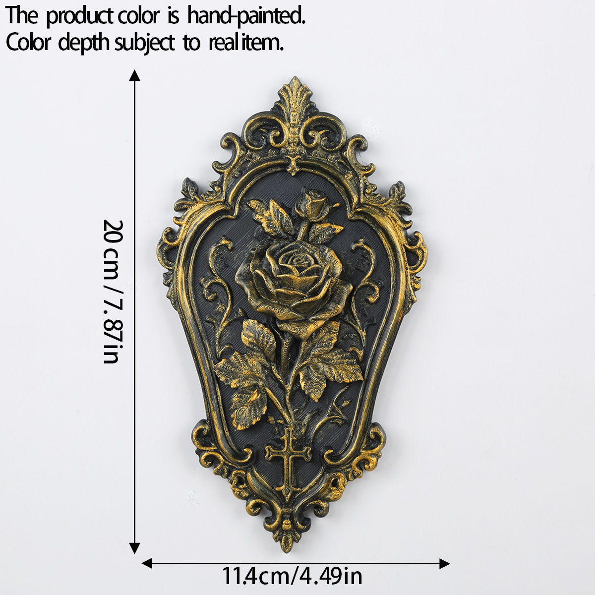 1pc Vintage Gilded Rose Relief Wall Plaque Gothic Cross Wall Hanging European Home Wall Decor - Image 3