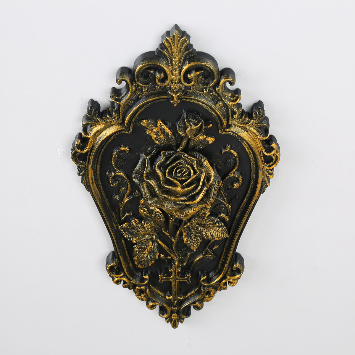 1pc Vintage Gilded Rose Relief Wall Plaque Gothic Cross Wall Hanging European Home Wall Decor