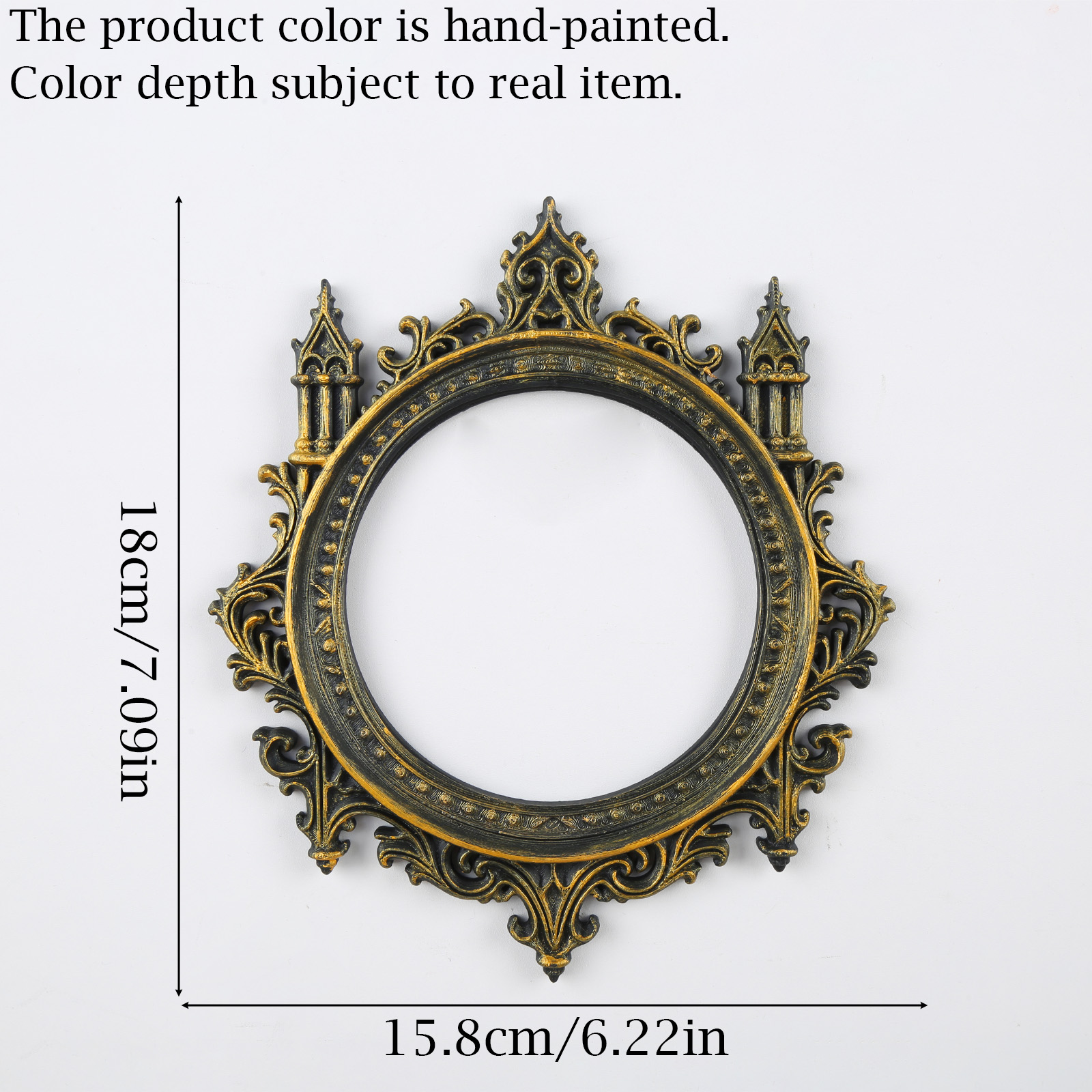 1pc Gothic Retro Castle Carved Frame Vintage Black Gold Round Decorative Photo Frame Wall Hanging Frame - Image 2