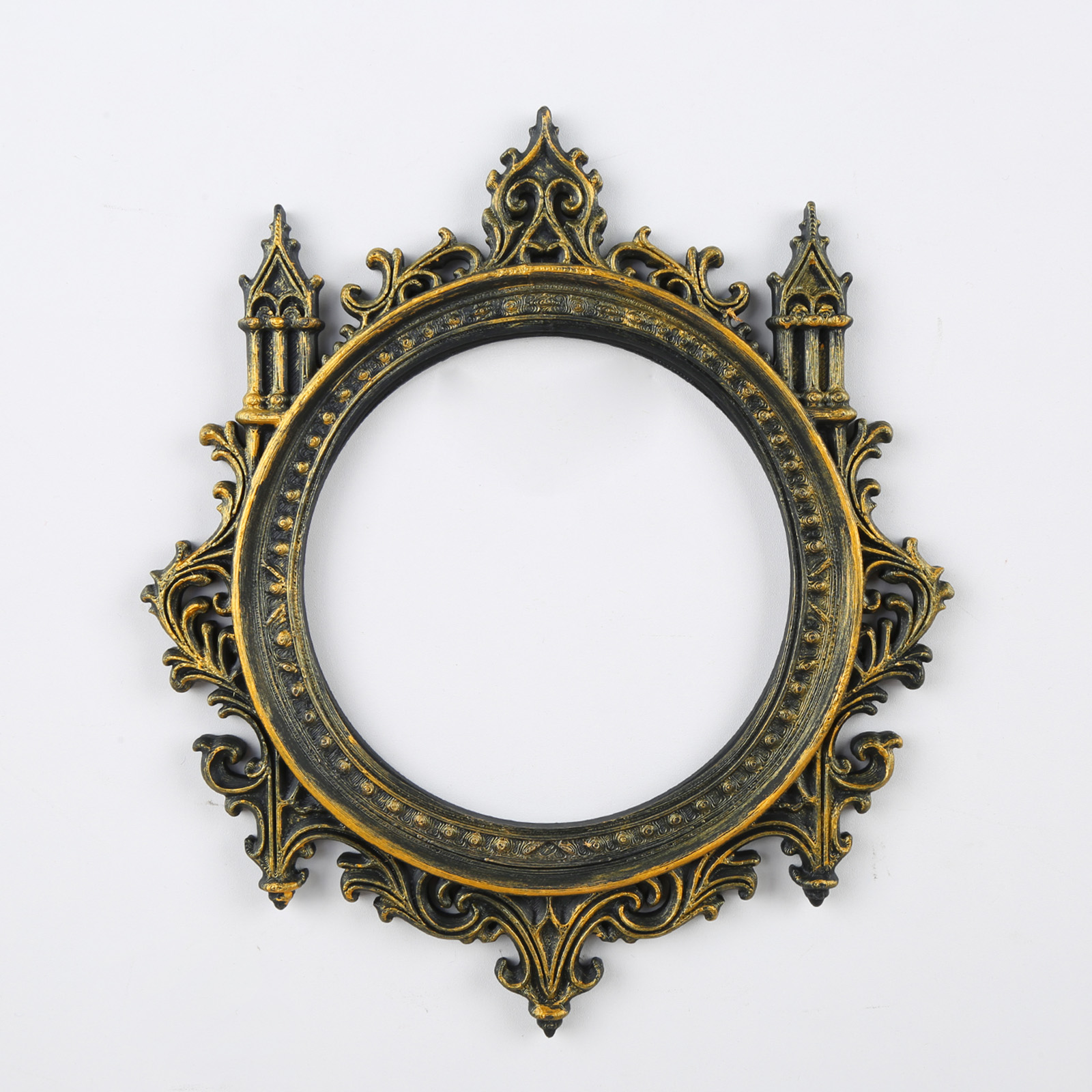 1pc Gothic Retro Castle Carved Frame Vintage Black Gold Round Decorative Photo Frame Wall Hanging Frame - Image 3