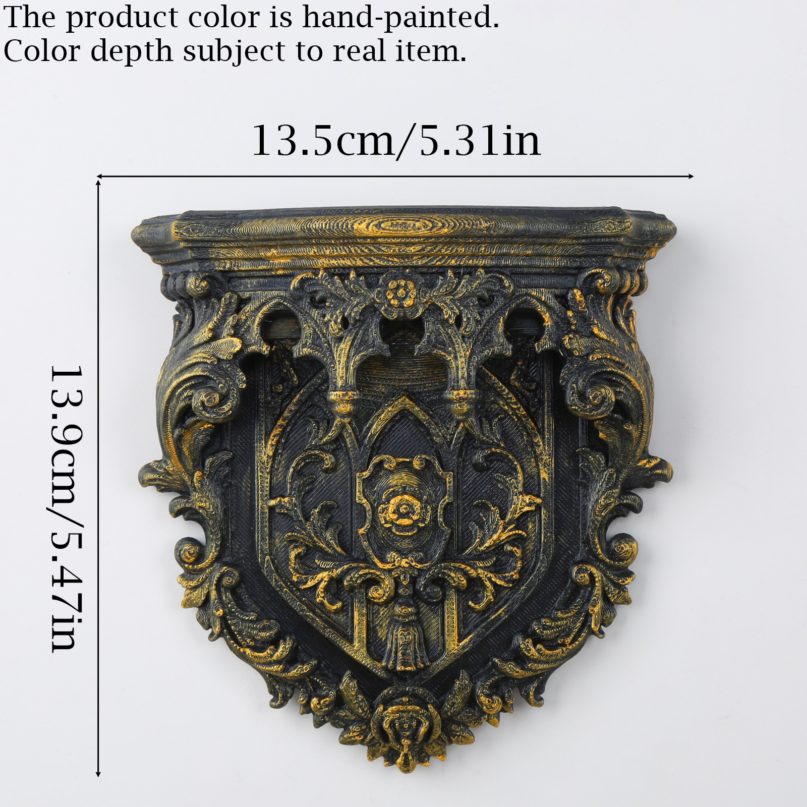 1pc Gothic Vintage Carved Wall Shelf Dark Relief Wall Mount Storage Floating Shelf Porch Wall Hanging Decor - Image 3