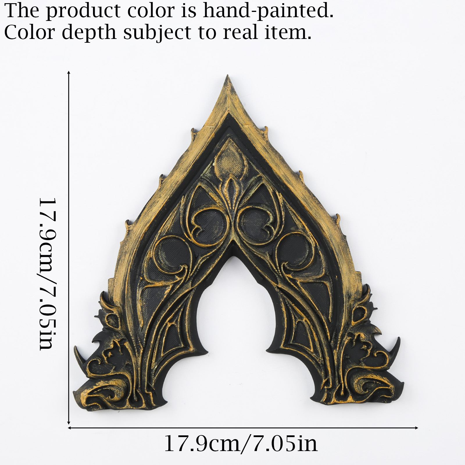 1pc Gothic Retro Pointed Arch Carved Wall Decor Vintage Black Gold Hollow Window Shape Wall Hanging Ornament - Image 2