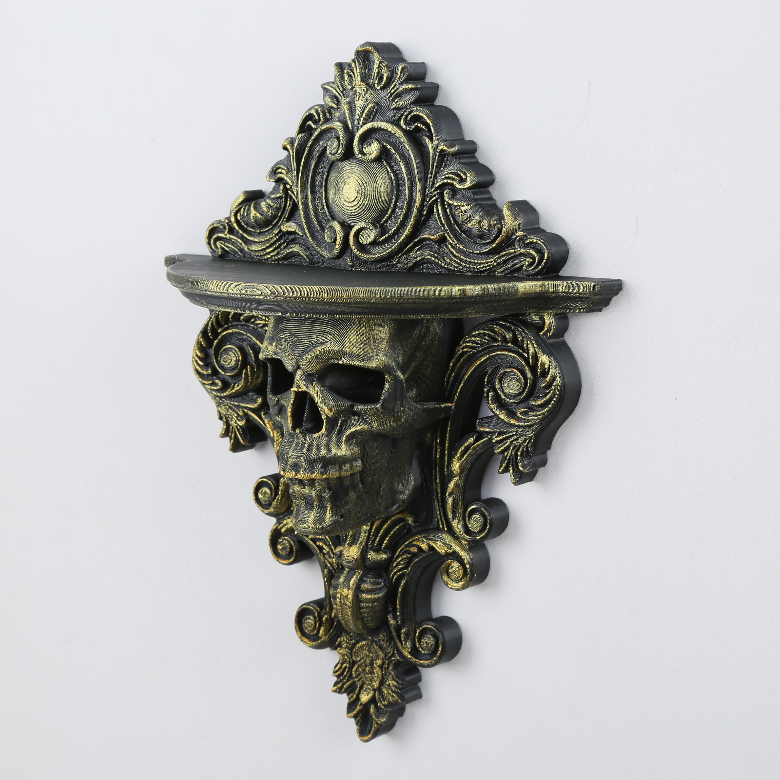 1pc Vintage Distressed Gilded Skull Wall Mount Shelf Gothic Wall Decor Storage Rack - Image 3