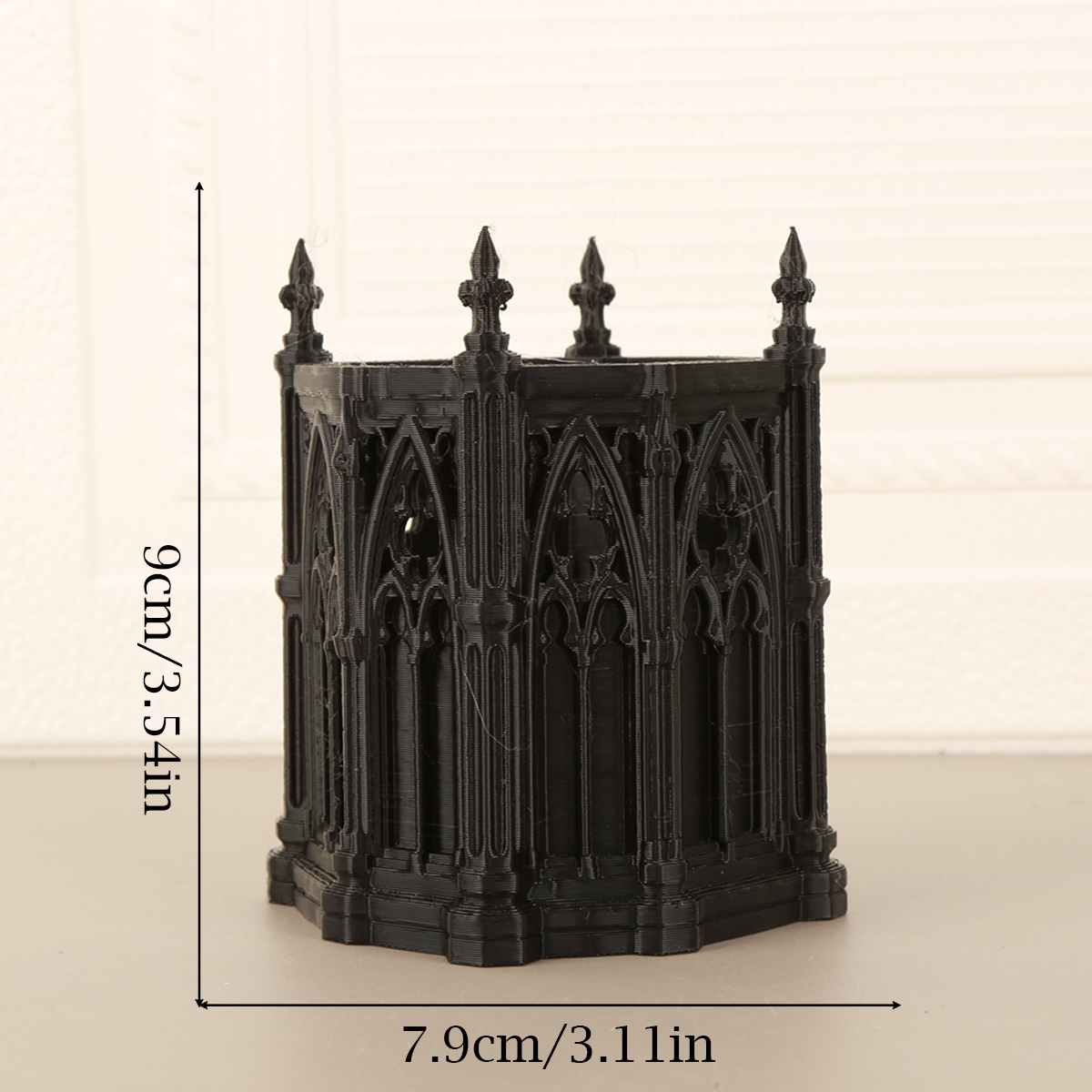 1pc Gothic Church Architecture Pen Holder Vintage Desktop Storage Pot Study Office Decor Ornament - Image 2