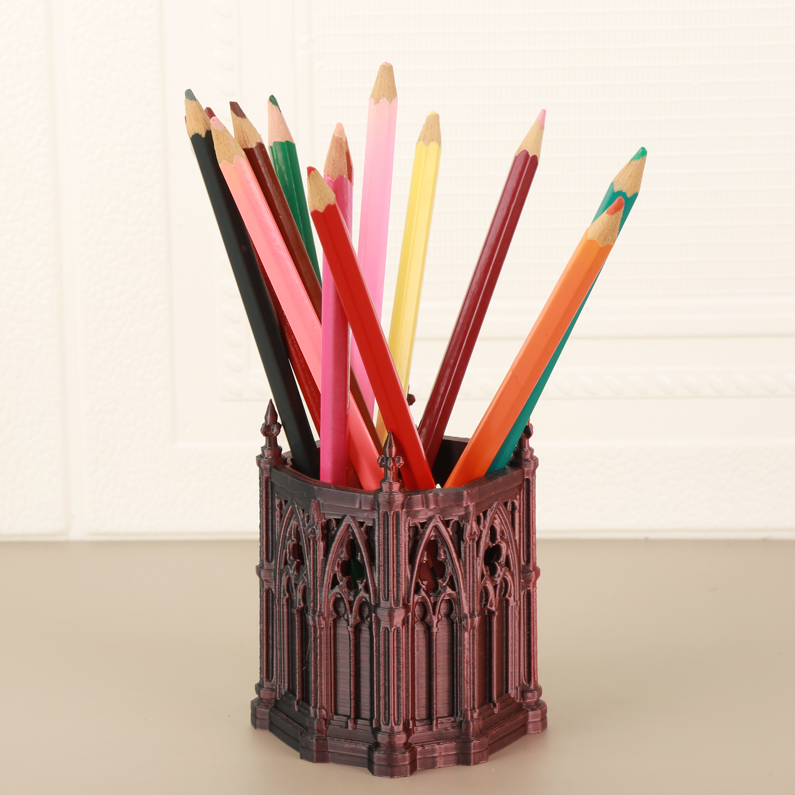 1pc Gothic Church Architecture Pen Holder Vintage Desktop Storage Pot Study Office Decor Ornament - Image 3