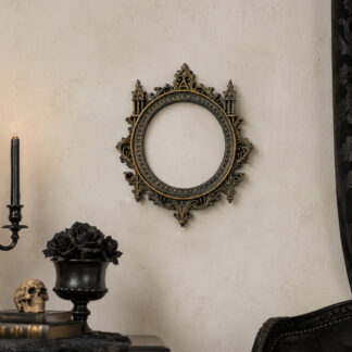1pc Gothic Retro Castle Carved Frame Vintage Black Gold Round Decorative Photo Frame Wall Hanging Frame