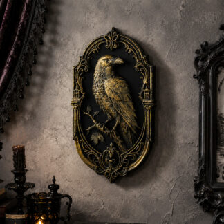 1pc Vintage Gilded Raven Relief Wall Plaque Gothic European Carved Wall Hanging Halloween Home Wall Decor