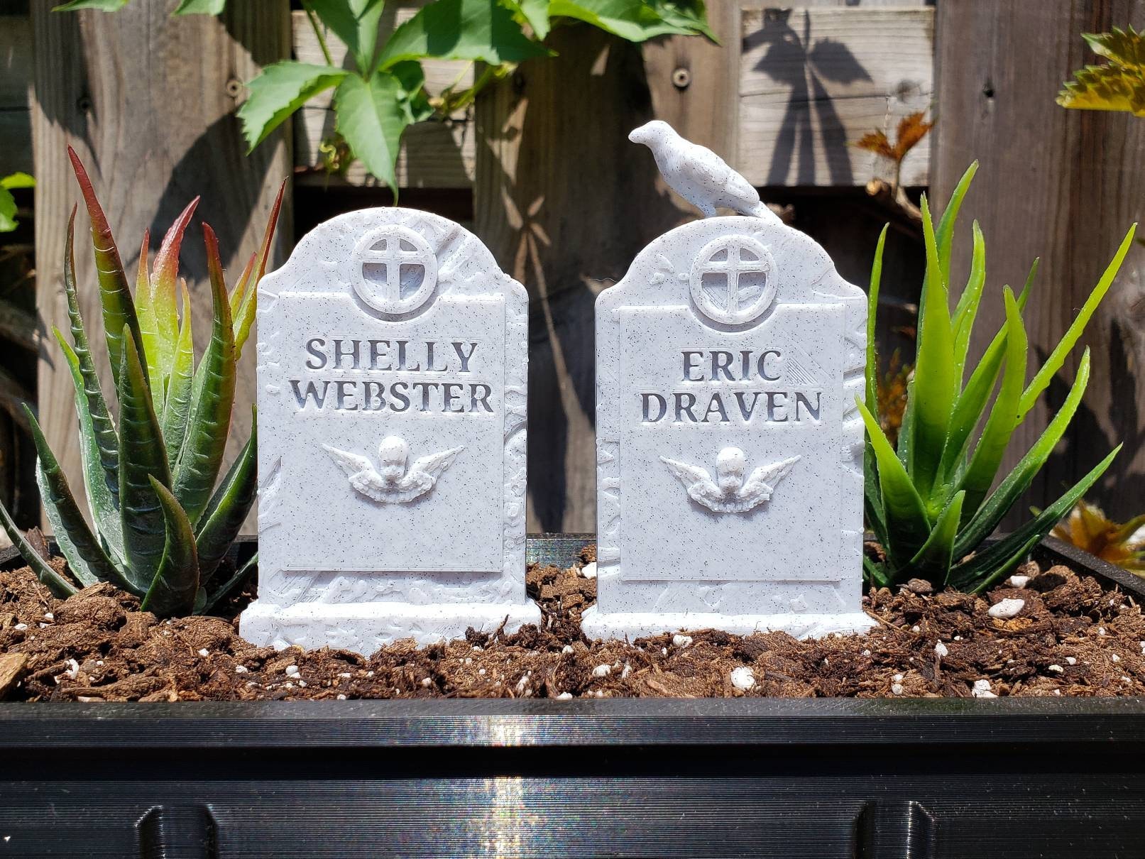 Eric Draven and Shelly Webster Headstone Garden Markers • Gothic Home Garden Decor • 3D Printed