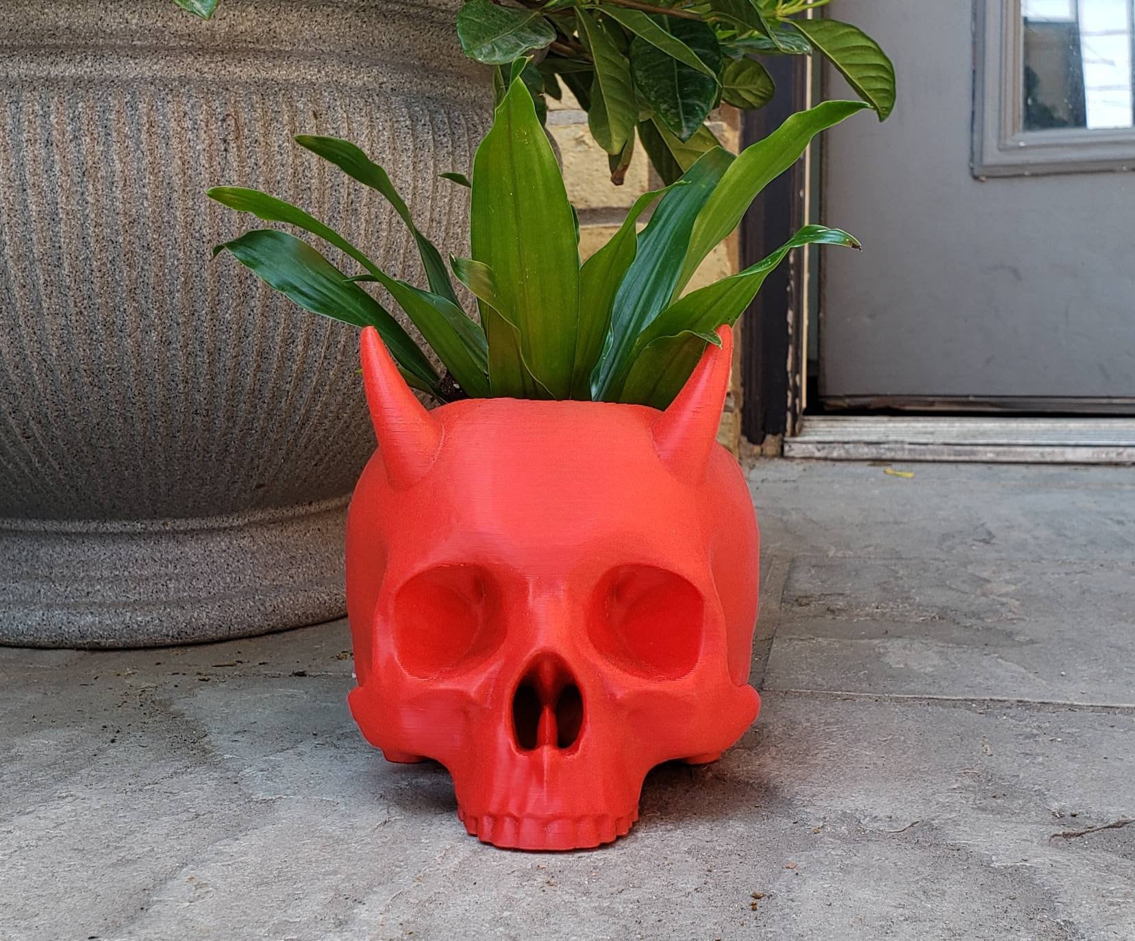 Large Horned Skull Planter • Gothic Home Garden Decor • 3D Printed