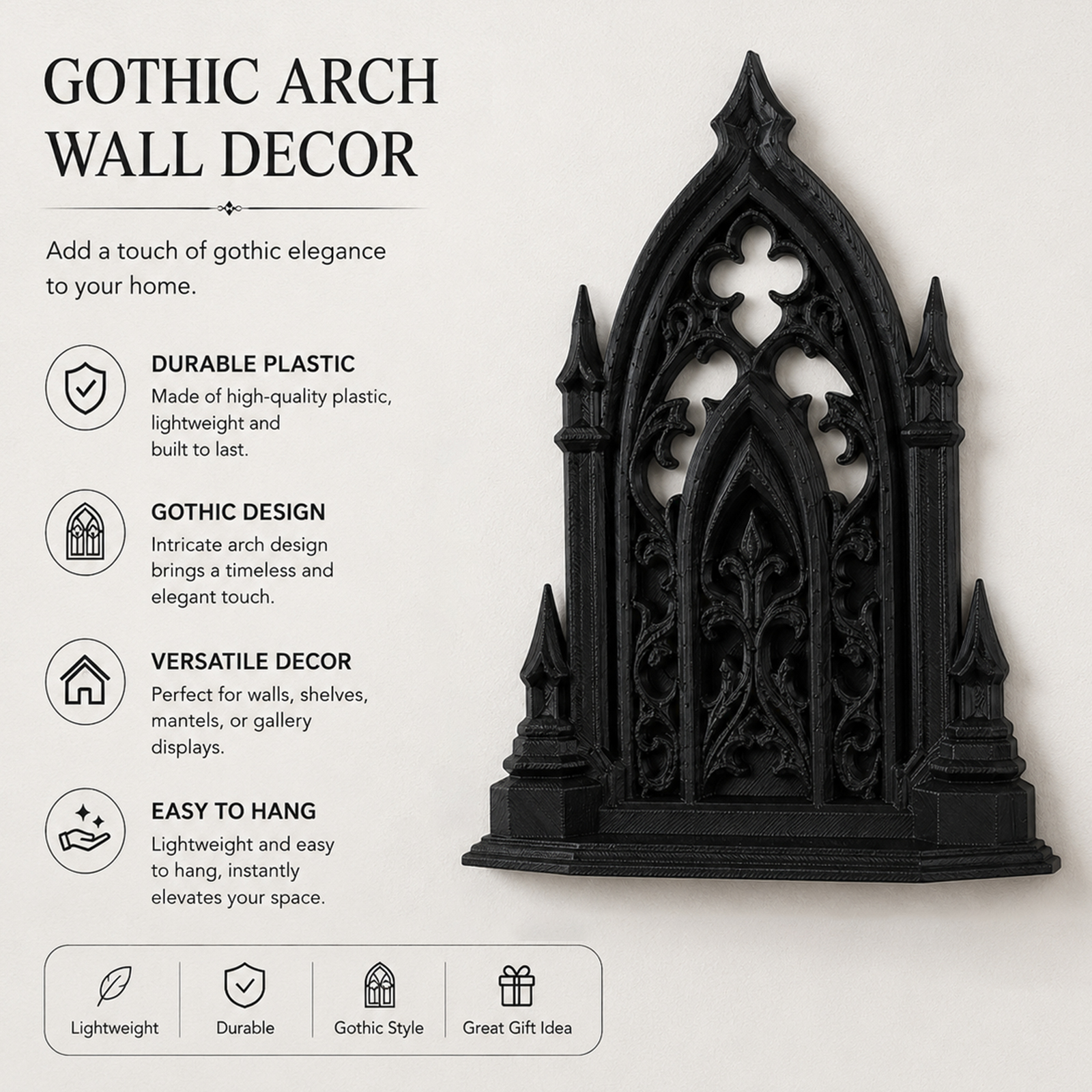 1pc Gothic Spire Church Hollow Relief Wall Hanging Black Retro Architectural Wall Decor Display Shelf - Image 2