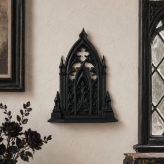 1pc Gothic Spire Church Hollow Relief Wall Hanging Black Retro Architectural Wall Decor Display Shelf