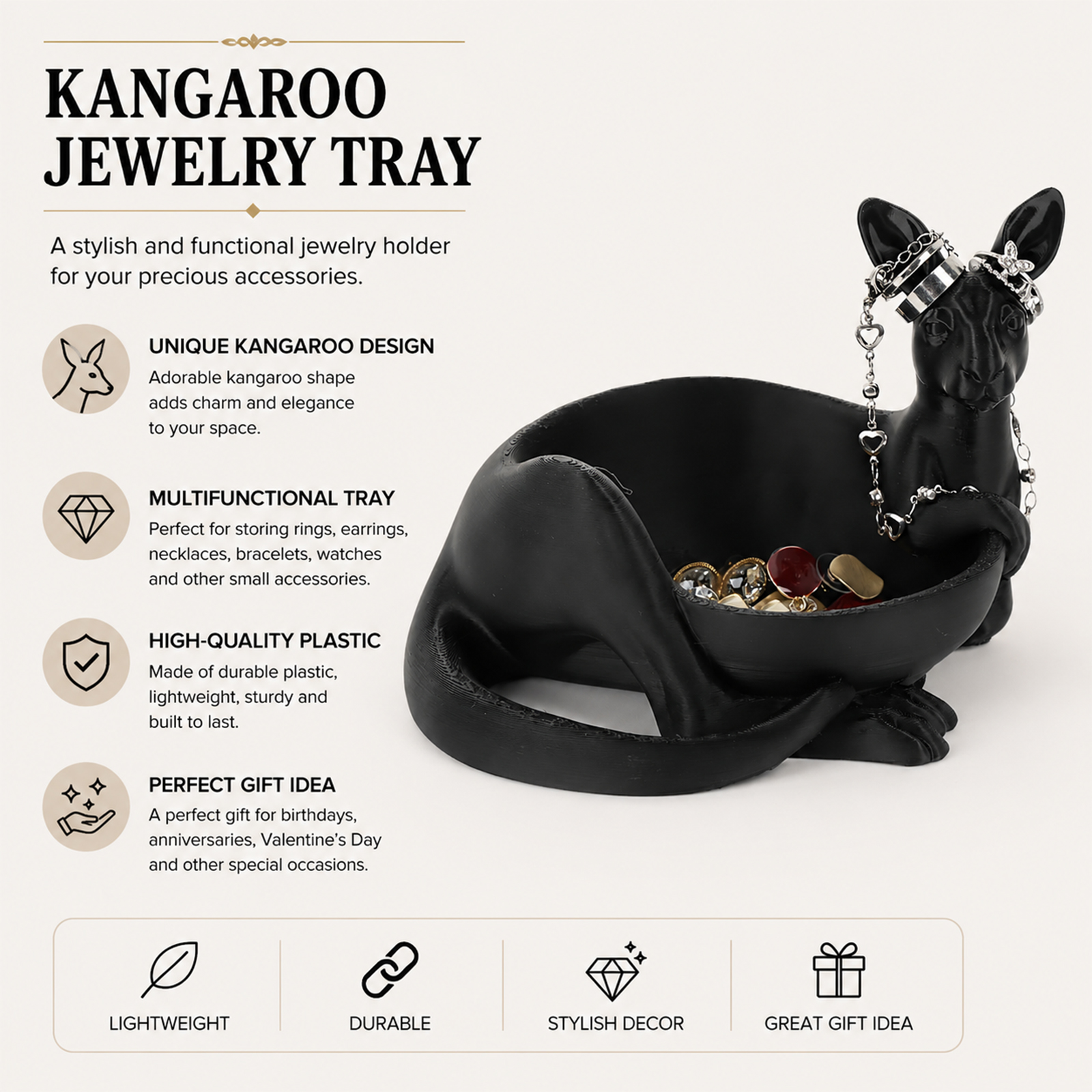 1pc Black Kangaroo Shaped Storage Ornament Entry Table Key Jewelry Tray Home Decor Storage Bowl - Image 2