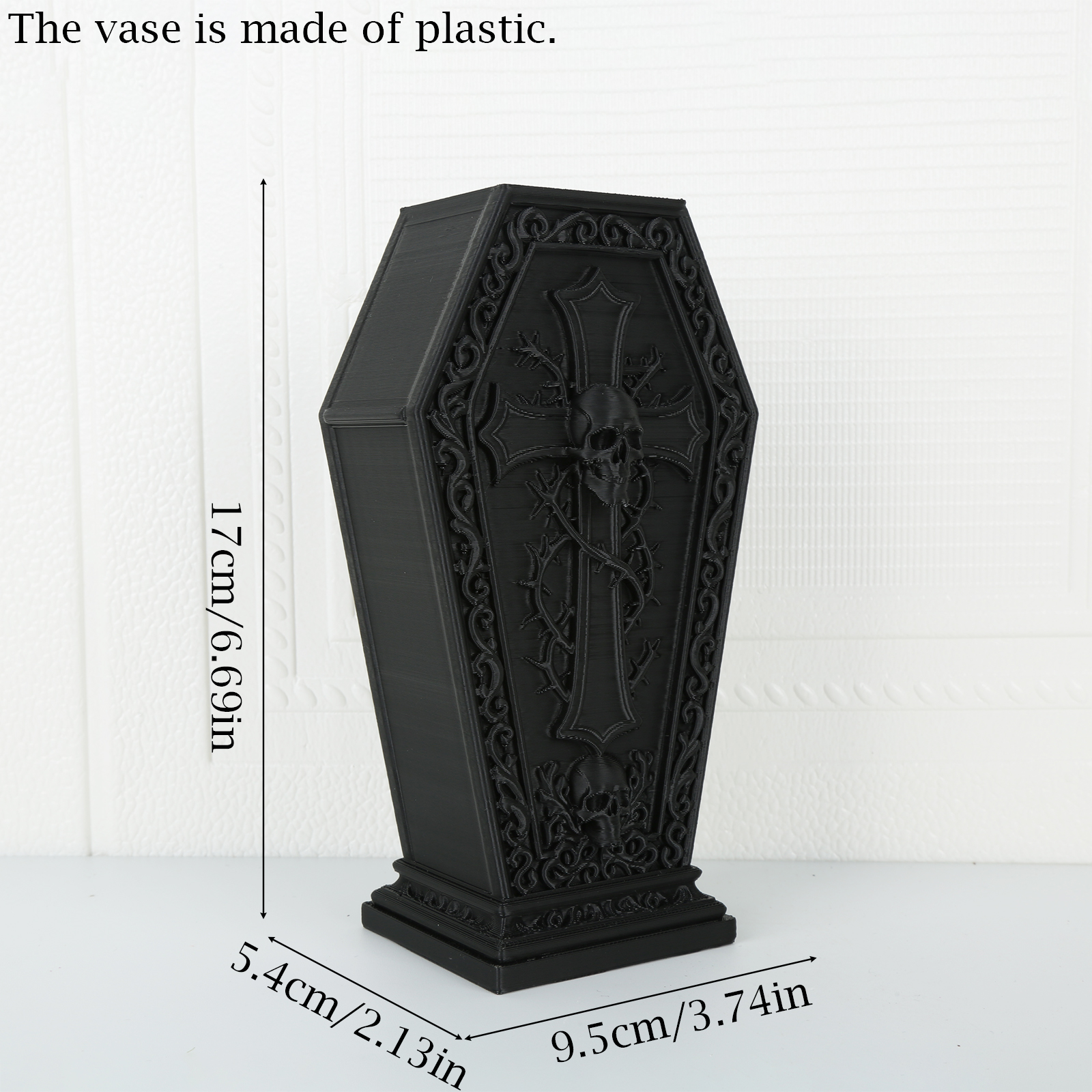 1pc Gothic Coffin‑Shaped Vase, Skull And Cross Embossed Flower Vase, Dark Retro Tabletop Decor Ornament - Image 3
