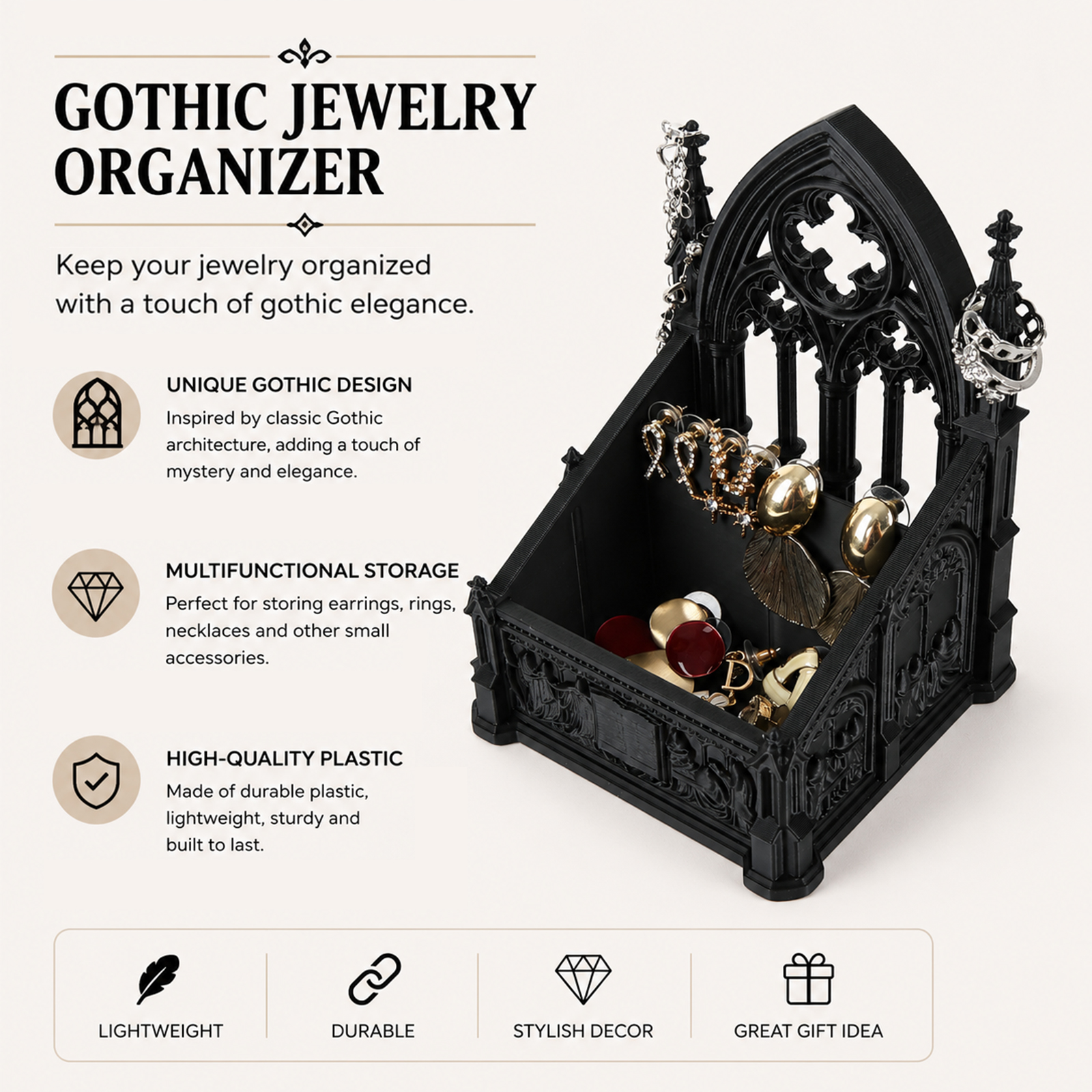 1pc Gothic Church Shaped Jewelry Storage Box Dark Retro Architectural Style Dresser Earring Necklace Storage Ornament - Image 2