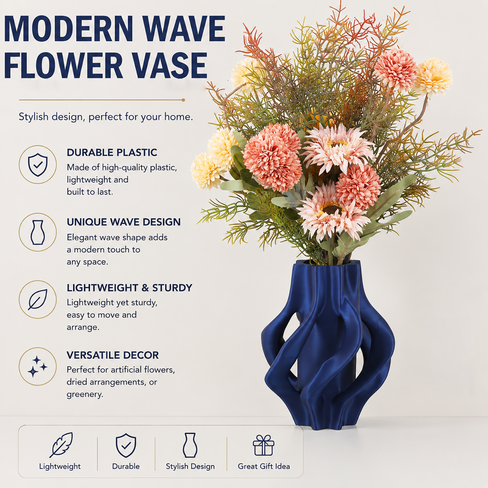 1pc Creative Twisted Hollow Blue Art Vase Modern Home Table Dried Flower Arrangement Decor Ornament - Image 2