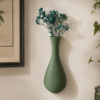 1pc Minimalist Teardrop‑Shaped Wall‑Mounted Vase, Morandi Green Wall Flower Vase, Wall Dried‑Flower Decor For Living Room