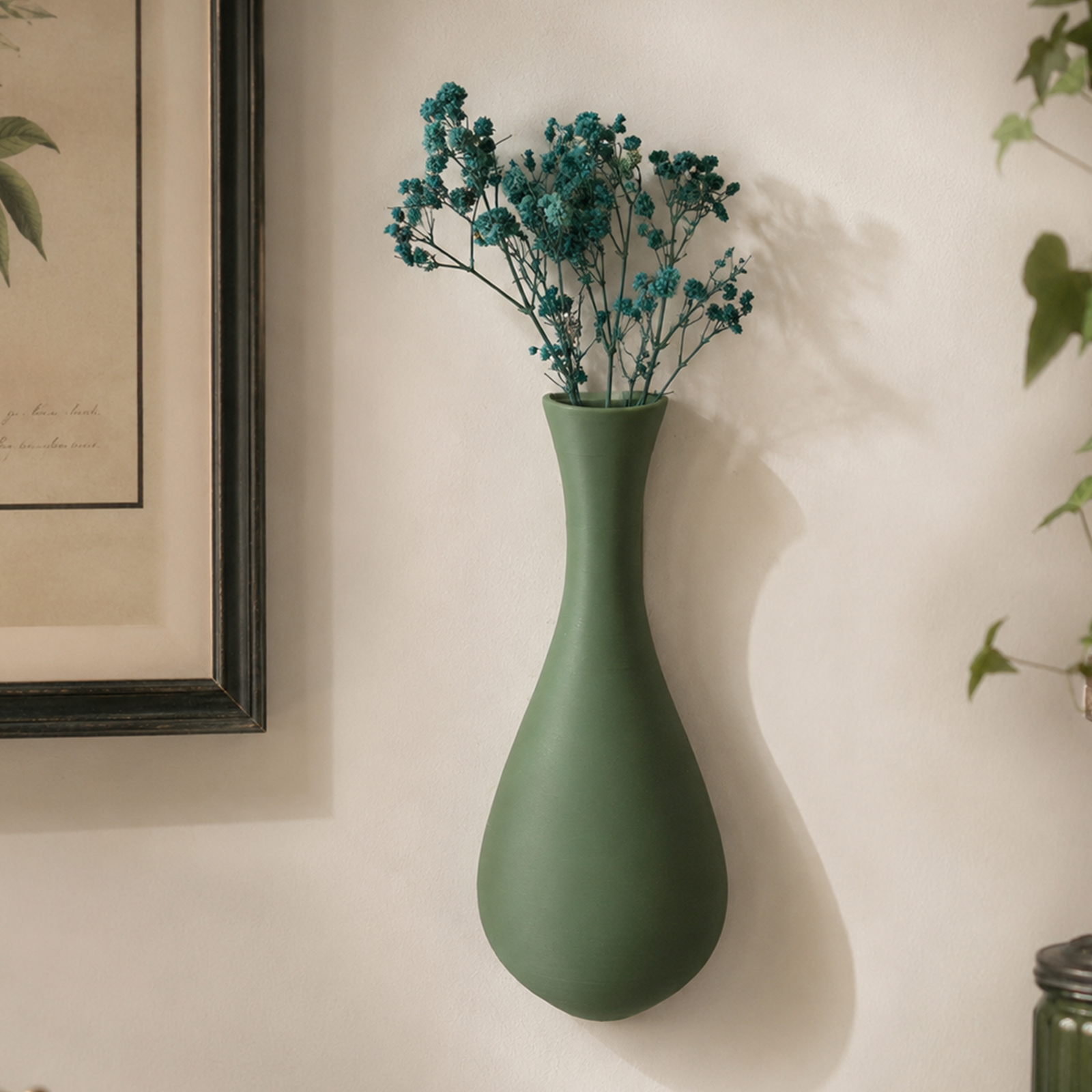 1pc Minimalist Teardrop‑Shaped Wall‑Mounted Vase, Morandi Green Wall Flower Vase, Wall Dried‑Flower Decor For Living Room