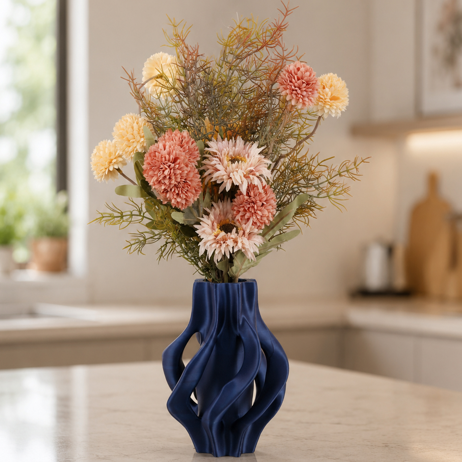 1pc Creative Twisted Hollow Blue Art Vase Modern Home Table Dried Flower Arrangement Decor Ornament