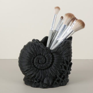 1pc Black Conch‑shaped Pen Holder Ocean‑style Desktop Stationery Storage Container Creative Office Desk Decor Ornament
