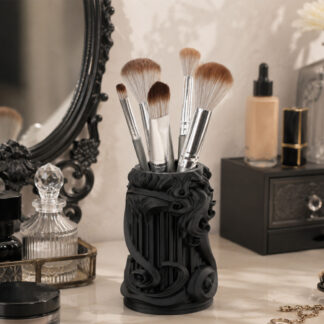 1pc Vintage Gothic Carved Figure Makeup Brush Holder Black Resin Relief Desktop Pen Holder Cosmetic Tool Storage Decor