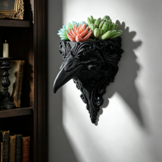 1pc Gothic Crow Wall‑Mounted Flower Pot, Dark Retro Wall Decor, Creative Embossed Crow‑Head Wall Planter