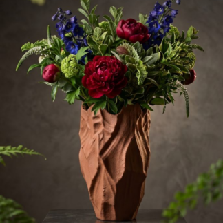 1pc Retro Terracotta Textured Vase Artistic Folding Surface Flower Pot Desktop Home Decor Ornament